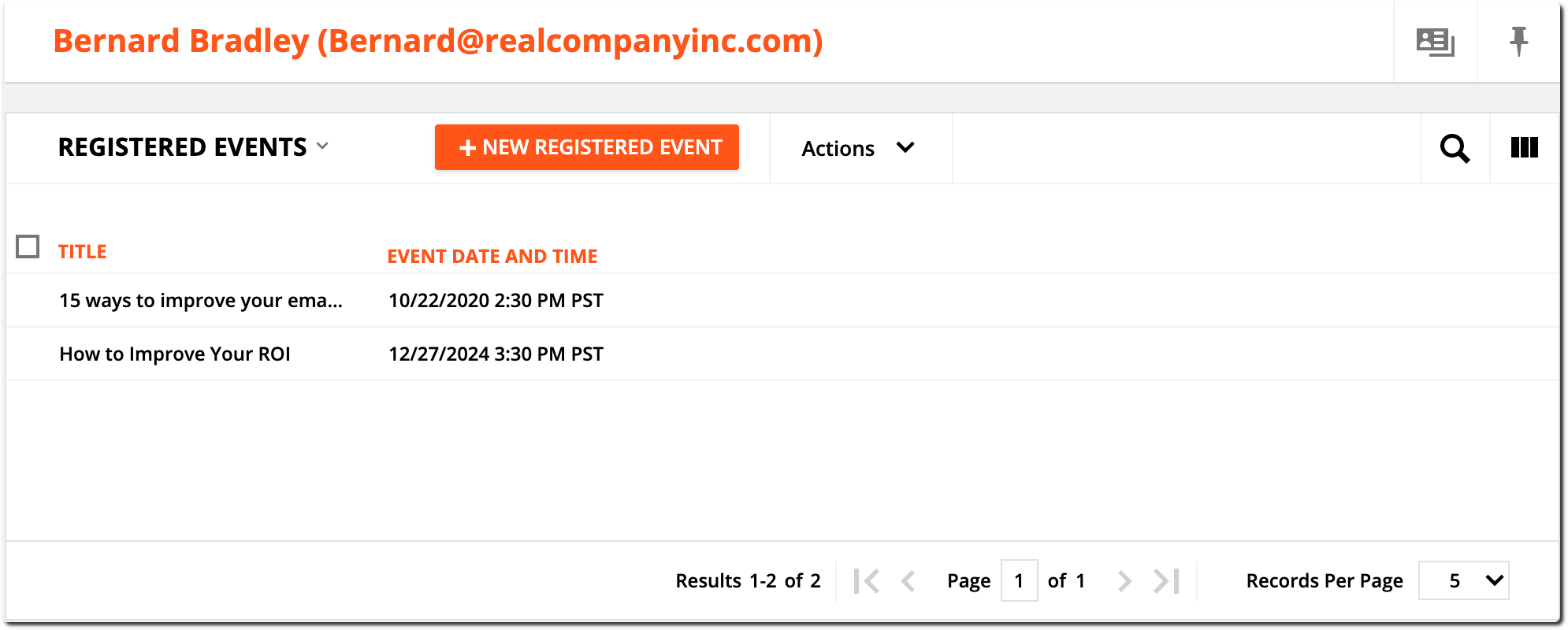 Registered Events example