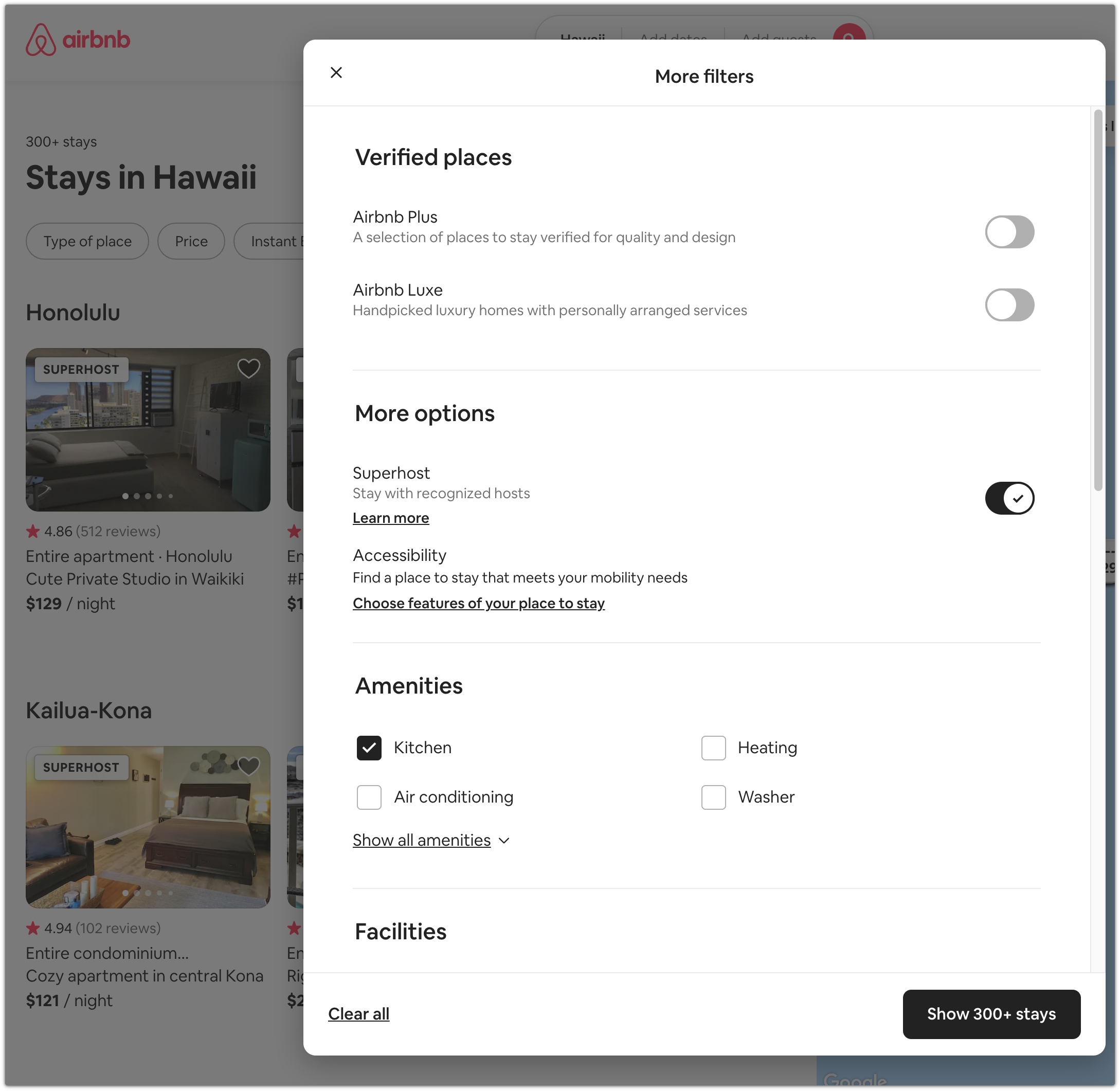 Airbnb search filters example image