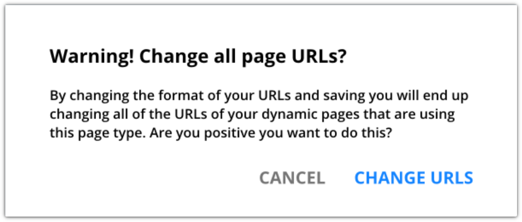 Change all page URLs? warning message