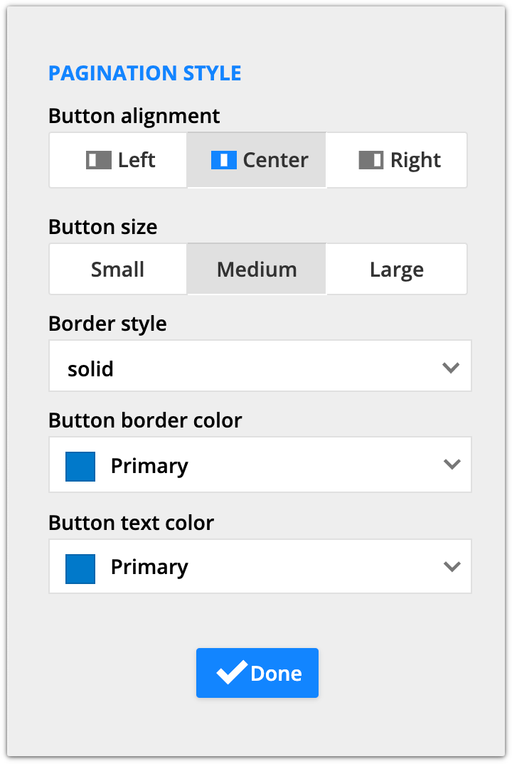 pagination style settings
