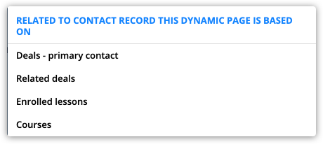 related to contact record this dynamic page is based on options