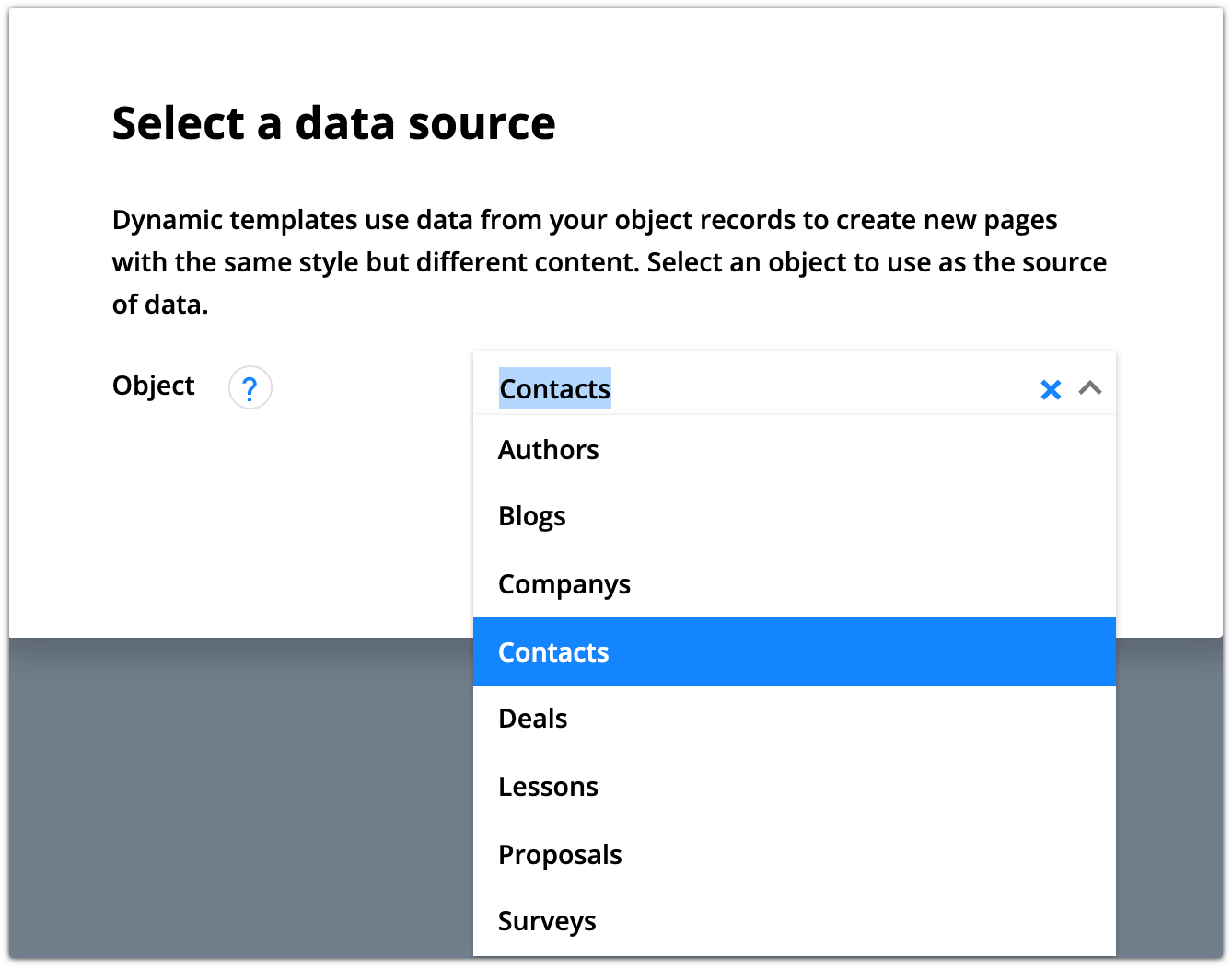 select a data source dropdown