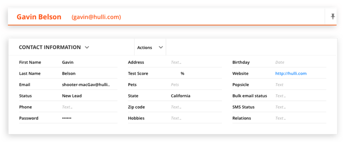 Screenshot showing an individual Contact Record in the Ontraport app