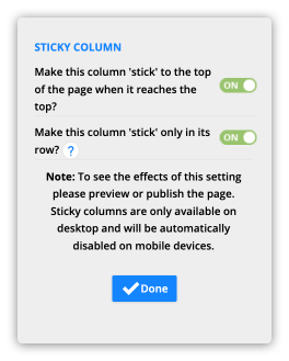 sticky column settings