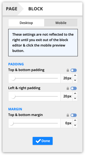Mobile block settings
