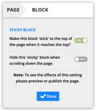 sticky block settings