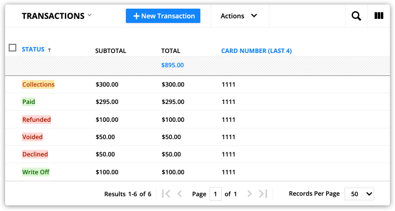 example of transaction statuses