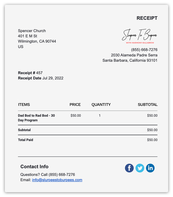 Creating and using a custom payment receipt