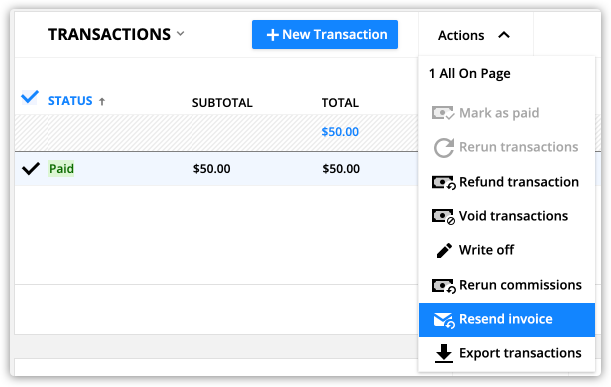 the resend invoice action