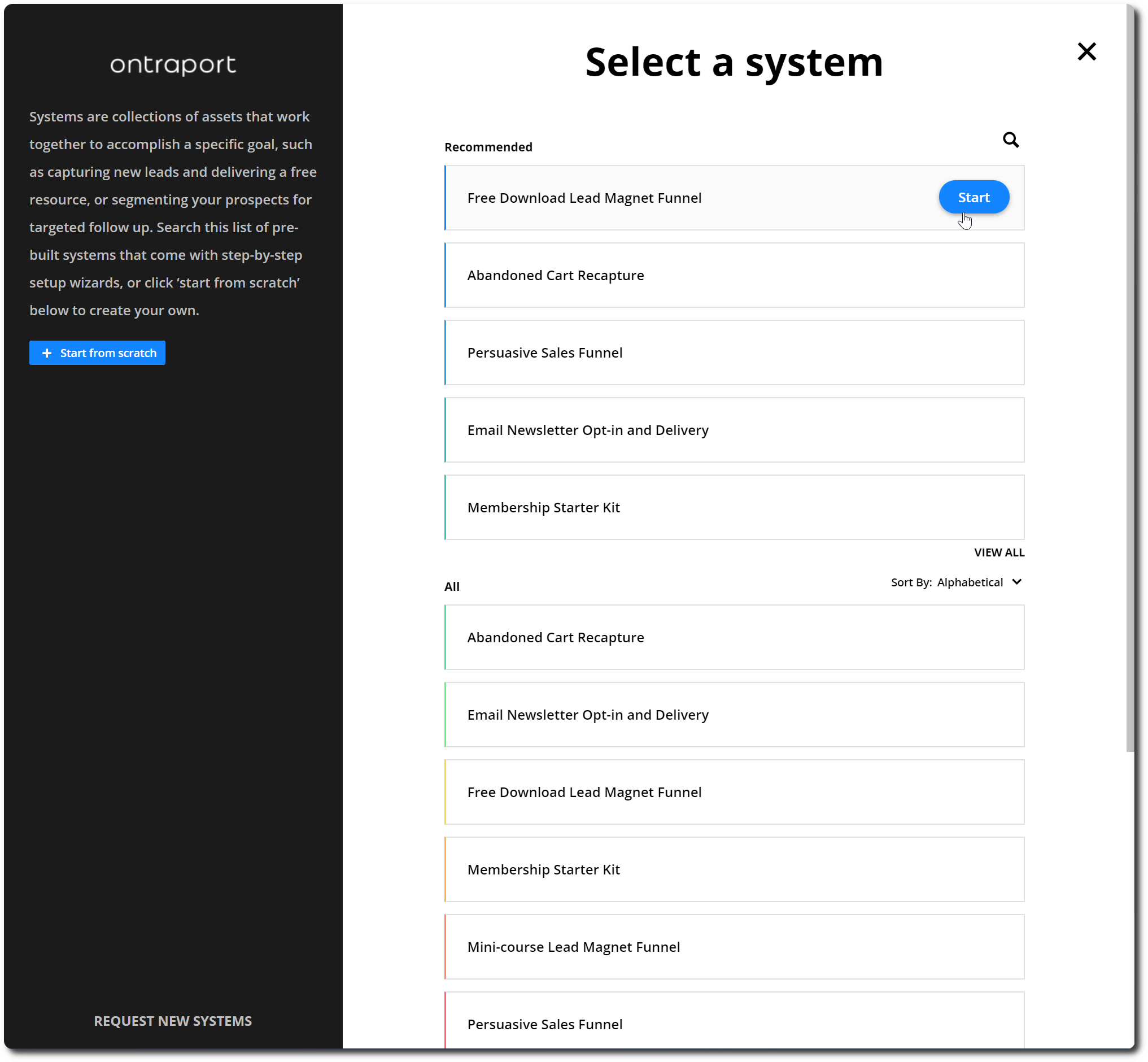 Select a system page